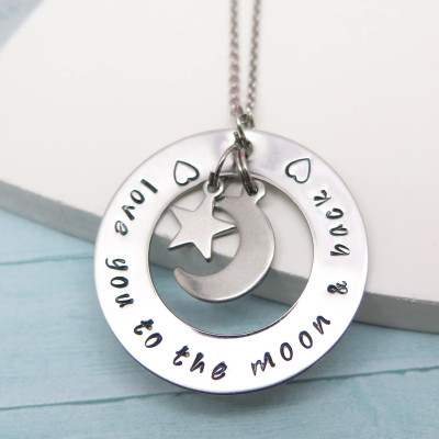 Moon Necklace - I love you to the moon - Kids Names Necklace - Personalized Necklace - Mother Necklace - Hand Stamped Jewelry - Handstamped