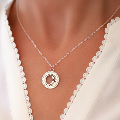 Moon Phases Necklace | Birthstone Necklace | Nameplate Necklace | Half Moon Necklace | Crescent Necklace | Moon Phases Jewelry |