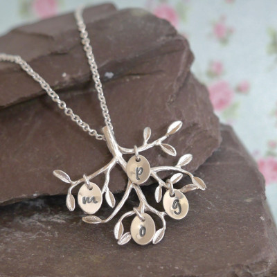 Mothers Day Gift Idea for Her, Silver Family Tree Necklace, Personalised Grandma Present, Childrens Initials, Gift for Wife, Family Initial