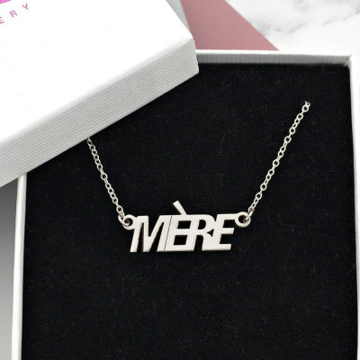 Mère | Gift For Mother | Sterling Silver | Nameplate Necklace | Silver Name Plate | Mamaroo | Mère Necklace | Name Bar Necklace | Nameplate