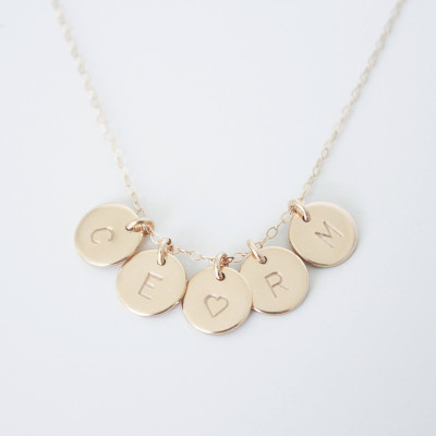 Multiple Initial Necklace / Personalized Necklace Disc Circle / 18k Gold Filled or Sterling Silver / Letter Necklace / Everyday Necklace