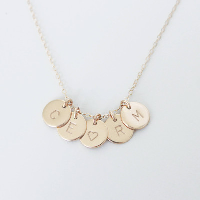 Multiple Initial Necklace / Personalized Necklace Disc Circle / 18k Gold Filled or Sterling Silver / Letter Necklace / Everyday Necklace