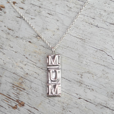 Mum gift, silver mum necklace, mum jewellery, mum gifts, retro necklace, typography jewellery, birthday gifts, mum pendant, love mum,