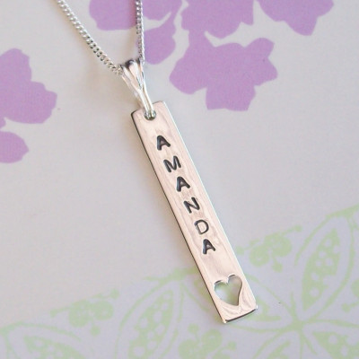 Name Necklace , Birthday Necklace , Personalized Necklace, Inspirational word Necklace, Sterling Silver Bar Necklace, Hand Stamped Jewellery