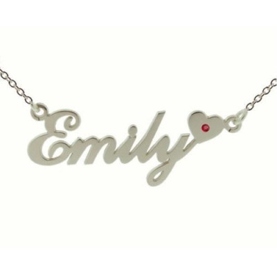 Name Necklace Sterling Silver Carrie Necklace with Heart & Colour Birthstone ANY NAME - Personalised Gift Idea for Her Daughter Friend Women