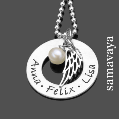 Name chain WINGED 925 Silver necklace engraved with Angel Wings family chain