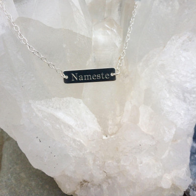 Nameste sterling silver bar necklace or choker personalised engraved word jewellery