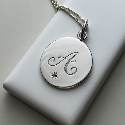 October Birthstone Initial Necklace in Sterling Silver
