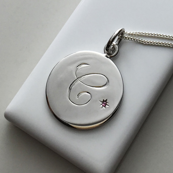 October Birthstone Initial Necklace in Sterling Silver