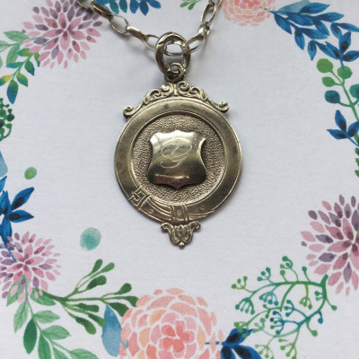 Ornate, Silver Watch Fob/Pendant and Chain, Monogrammed with G, 1913.