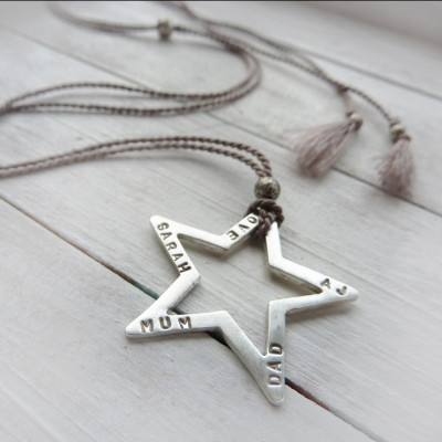 Personalised - Silver Sterling - Hand stamped - Star - Necklace - Message - Unique Gift for her - Adjustable - Silk - Personalised Jewellery