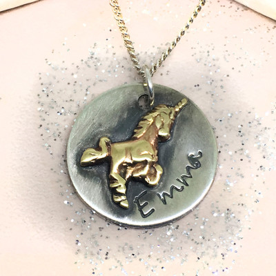 Personalised - Sterling Silver - Unicorn - Necklace - Name - Number - Hand stamped