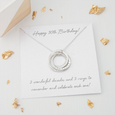 Personalised 30th Birthday Gift, 30th Birthday Gift For Her, Personalized 30th Birthday Necklace - 3 Rings For 3 Decades Russian Necklace