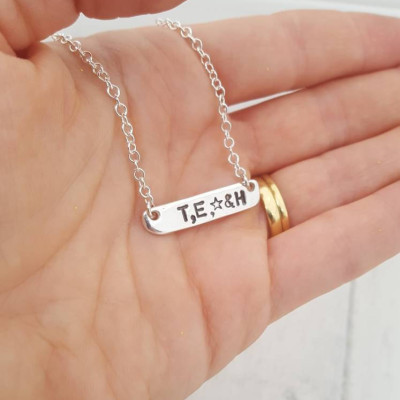 Personalised Bar Necklace, Christmas Gift for her, Family Necklace, Initials Necklace, Name Necklace, Personalised Silver Necklace
