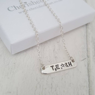 Personalised Bar Necklace, Christmas Gift for her, Family Necklace, Initials Necklace, Name Necklace, Personalised Silver Necklace