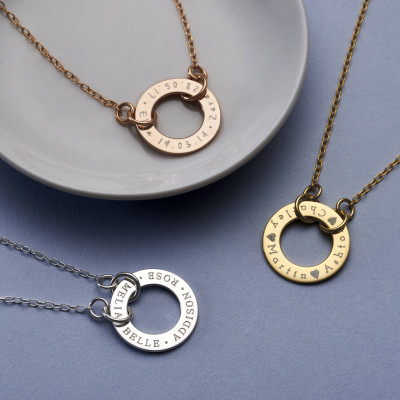 Personalised Circle Link Necklace - Family Circle Necklace - Roman Numerals Necklace - Circle Necklace - Gift For Her