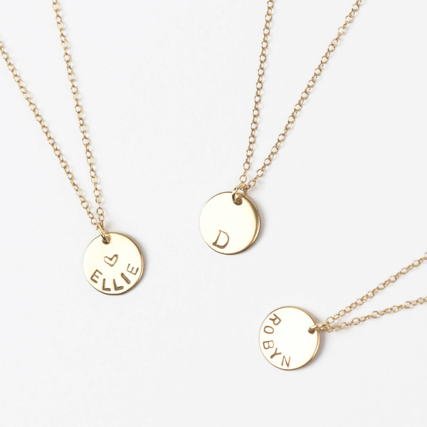 Personalised Gold Disc Necklace • Gold Name Necklace • Gold Letter Necklace • Gold Name Disk Necklace • Personalised Necklace • Initial Disc