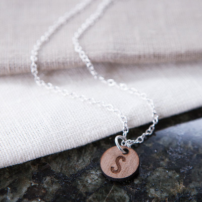 Personalised Initials Necklace - Charm Necklace - Monogram Mother's Necklace - Boho Necklace - Wooden Anniversary - Personalised Jewellery