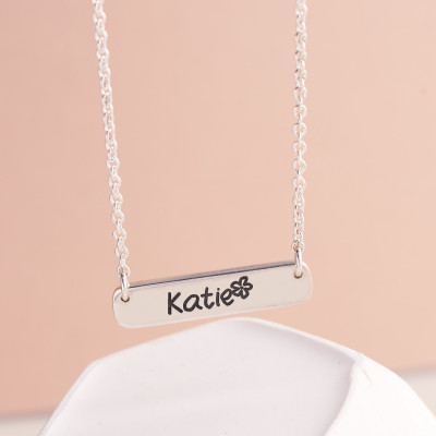 Personalised Name Necklace with Flower, Heart or Star Symbol, handmade and engraved in script style font