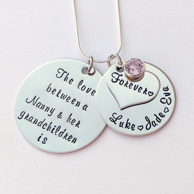 Personalised Nanny gift - personalised grandma necklace - the love between a nanny - grandchildrens names - personalised grandma gift