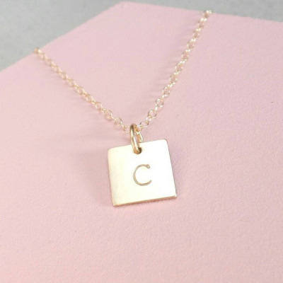 Personalised Necklace - Square Pendant - Gold Filled - Initial Necklace - Letter Necklace - Tiny Tag - Dainty Necklace - Gift for Her