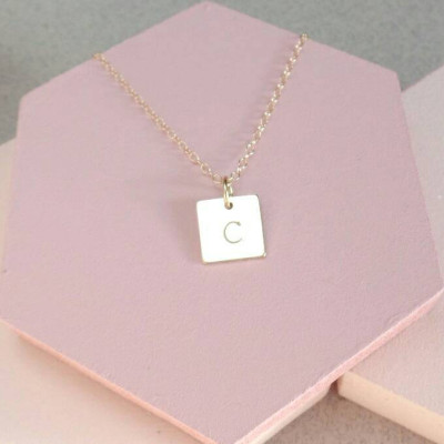 Personalised Necklace - Square Pendant - Gold Filled - Initial Necklace - Letter Necklace - Tiny Tag - Dainty Necklace - Gift for Her