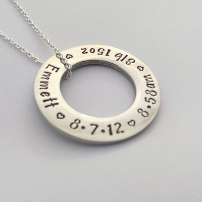 Personalised New Mum Mummy Necklace - personalized hand stamped birth date birth weight birth time - New mum mom present - new baby present