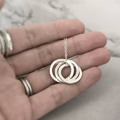 Personalised Russian Ring Necklace | Sterling Silver Three Ring Necklace | Interlocking Circle Necklace | Custom Gift for Her | Gift for Mum