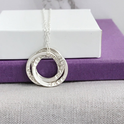 Personalised Russian Ring Necklace | Sterling Silver Three Ring Necklace | Interlocking Circle Necklace | Custom Gift for Her | Gift for Mum