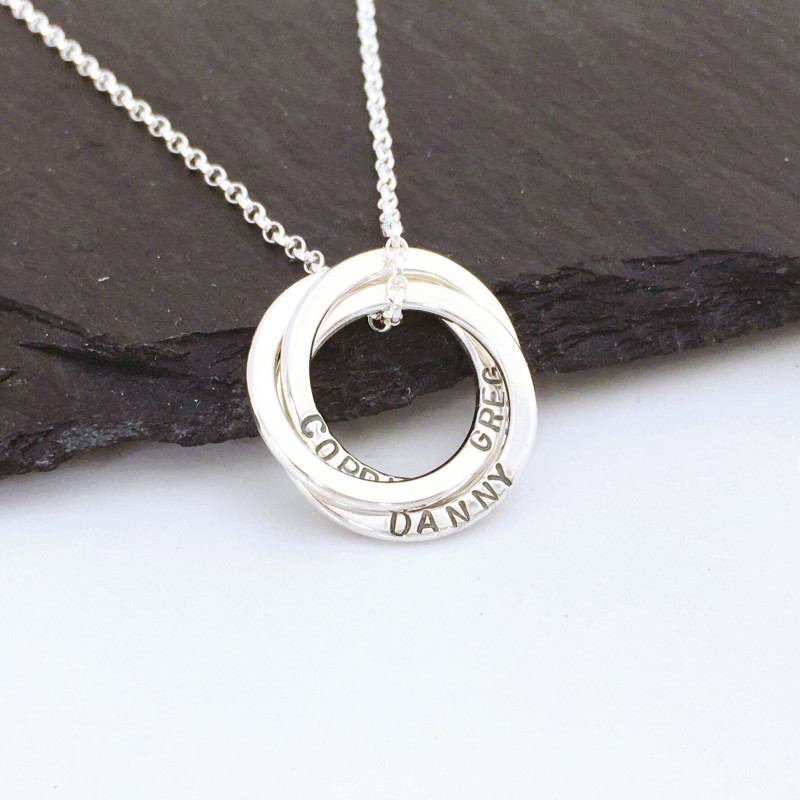 925 Sterling Silver Personalized Russian Ring Name Necklace Custom Made with 3 Names For Family Mothers Day