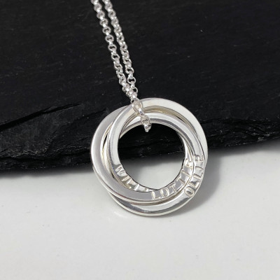 Personalised Russian ring necklace, sterling silver 3 ring name necklace, birthday gift for Mum, family name necklace, gift for granny