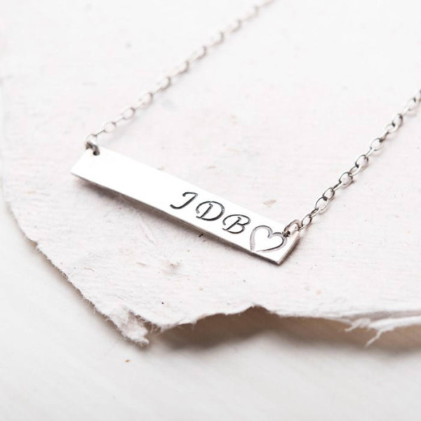 Personalised Silver Bar Necklace, Engraved Rectangle Pendant With Initials Simple Elegant Jewellery For Her, Gift for Mom Best Friend Sister