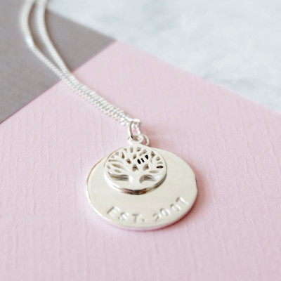 Personalised Silver 'Beginnings' Family Tree Necklace - New Family Gift - Anniversary Gift - Mother's Day - Mom Mum Necklace - Christmas