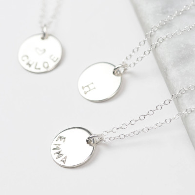 Personalised Silver Disc Necklace - Sterling Silver Name Necklace - Initial Necklace - Silver Disk Necklace - Personalised Necklace