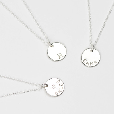 Personalised Silver Disc Necklace • Sterling Silver Name Necklace • Initial Necklace • Silver Disk Necklace • Personalised Necklace