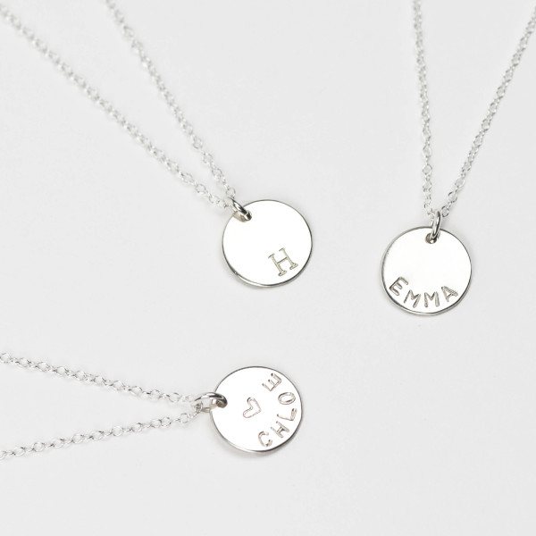 Personalised Silver Disc Necklace - Sterling Silver Name Necklace - Initial Necklace - Silver Disk Necklace - Personalised Necklace