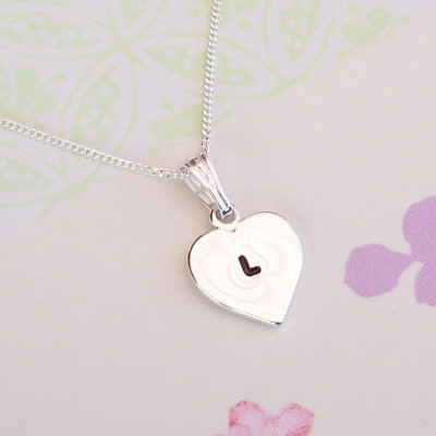 Personalised Silver Heart Pendant Necklace, initial Stamped Necklace, Sterling Silver 925 Necklace, Gift for her ,,  UK