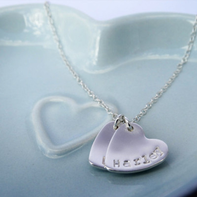 Personalised Small Silver Hearts Necklace - Sterling Silver