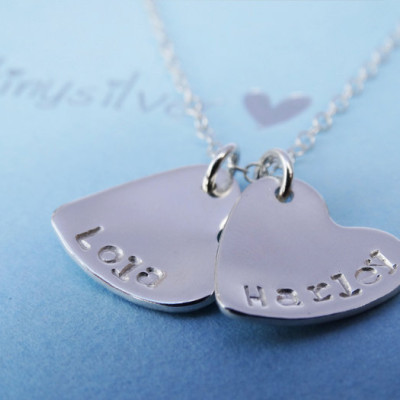 Personalised Small Silver Hearts Necklace - Sterling Silver
