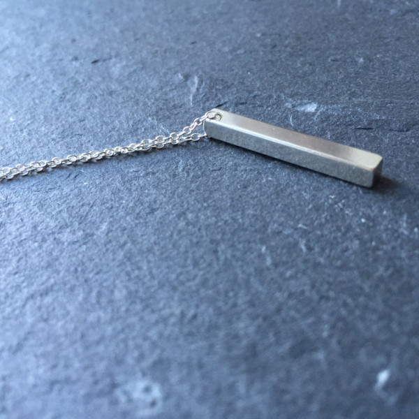 Personalised Sterling Silver Bar Necklace- Solid bar- minimalistic necklace- All four sides can be personalised- name necklace