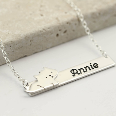 Personalised Sterling Silver Cat Necklace - Bar Necklace
