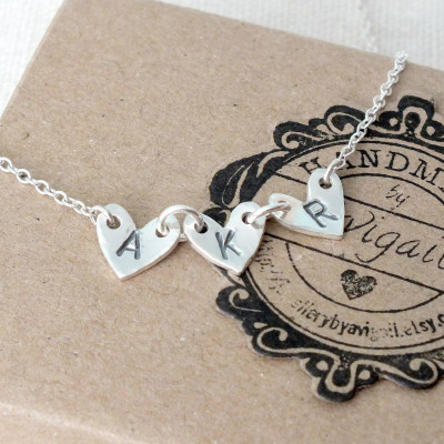 Personalised Sterling Silver Heart Bunting Necklace, Initial Necklace, Hand Stamped Necklace, Silver Heart Necklace, Custom Heart Necklace
