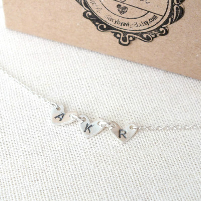 Personalised Sterling Silver Heart Bunting Necklace, Initial Necklace, Hand Stamped Necklace, Silver Heart Necklace, Custom Heart Necklace