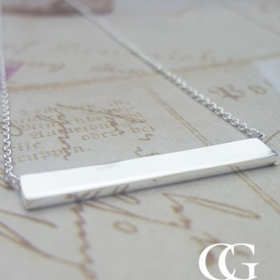 Personalised Sterling Silver Horizontal Bar Plate Necklace ENGRAVE