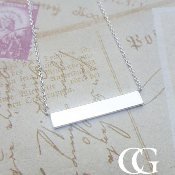 Personalised Sterling Silver Horizontal Bar Plate Necklace ENGRAVE