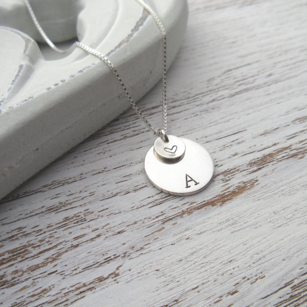 Personalised Sterling Silver Initial Necklace - Silver Circle Necklace - Customised Initial Necklace - Monogram Necklace - Valentines