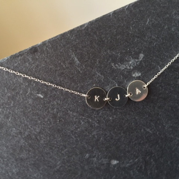 Personalised Sterling Silver Initials Circle necklace- Initial necklace- personalise disc-children initial- family initials- bridesmaid gift