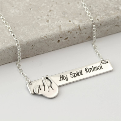 Personalised Sterling Silver Sloth Necklace - Bar Necklace