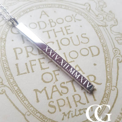 Personalised Sterling Silver Vertical Bar Plate Pendant Necklace ENGRAVE