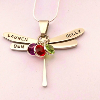 Personalised dragonfly necklace - personalized name necklace - personalised gift present for daughter mum mom sister auntie grandma nanny